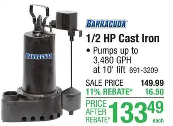 Menards Barracuda 1/2 HP Cast Iron Submersible Sump Pump offer