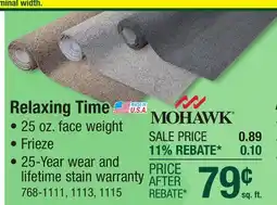 Menards Mohawk Relaxing Time Midday Shadow Frieze Carpet 12 ft. Wide offer