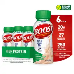 Walmart BOOST High Protein Nutritional Drink, Creamy Strawberry, 20 g Protein, 6 - 8 fl oz Bottles offer