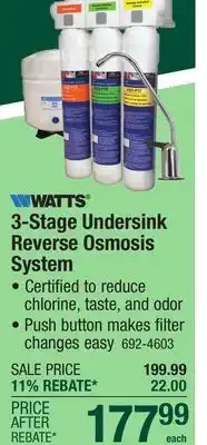 Menards Watts H2O-DWRO300 Undersink Reverse Osmosis Water Filtration System offer