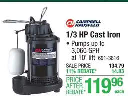 Menards Campbell Hausfeld 1/3 HP Cast Iron Submersible Sump Pump offer