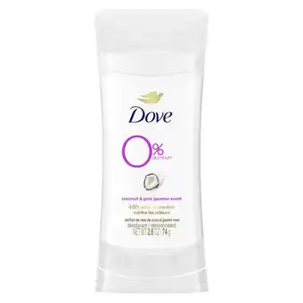 Walmart Dove 0% Aluminum Women's Deodorant Stick, Coconut and Pink Jasmine, 2.6 oz offer