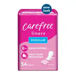 Walmart Carefree Panty Liners, Regular, Unscented, Wrapped, 8 Hour Odor Control, 54 Ct offer