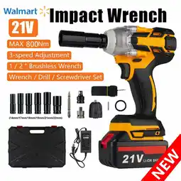 Walmart 21V Cordless Impact Wrench 1/2, 800Nm Brushless High Torque Impact Drill Driver Kit with LED Light offer