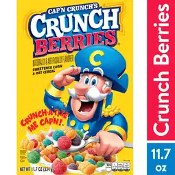 Walmart Cap'n Crunch, Crunch Berries, Kid's Cereal, 11.7 oz Packaged Breakfast Cereal Box offer