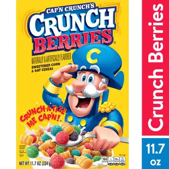 Walmart Cap'n Crunch, Crunch Berries, Kid's Cereal, 11.7 oz Packaged Breakfast Cereal Box offer