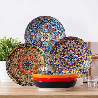 Walmart vancasso, 6 Piece 32oz Pasta Soup, Porcelain Tableware Dishes Set, Colorful Bohemian, Color B offer