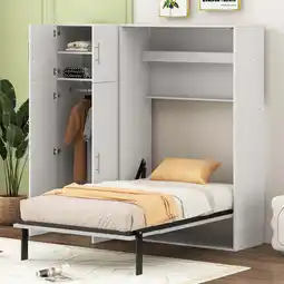 Walmart Euroco Twin Size Murphy Bed with Wardrobe and Shelves, Heavy Duty Wall Bed and Cabinet for Kids offer