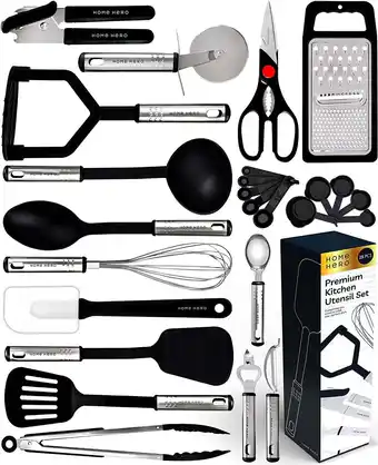 Walmart Home Hero 25 Pcs Silicone Spatula Kitchen Utensils Set - Stainless Steel and Nylon, Black offer