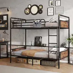 Walmart Cocosity Metal Twin over Twin Bunk Bed with Storage Bag 2 Convertible Twin Beds , Antique Wood Grain offer