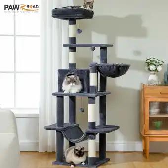 Walmart PAWZ Road 64 Cat Tree 5-Tier Sisal Scratching Post Tower Hammock Perch for Indoor Cats, Dark Gray offer