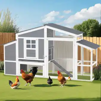 Walmart YODOLLA Large Wooden Chicken Coop with Nesting Boxes, Fits 6-8 Chickens in Gray offer