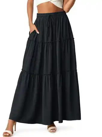 Walmart Cueply Womens Flowy Long Maxi Skirts Pleated Elastic High Waist drawstring Tiered Skirt with Pockets offer