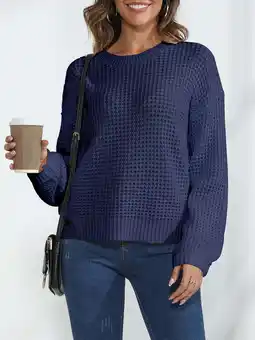 Walmart VENUZOR Oversized Waffle Texture Sweaters for Women Long Sleeve Pullover Knitted Tops offer