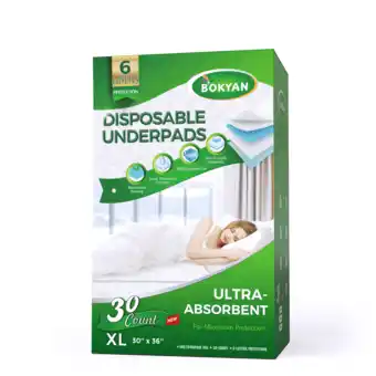 Walmart BOKYAN Bed Pads for Incontinence Disposable,30'' x 36'' Ultra Absorbent Chucks Underpads XL 30 Count offer