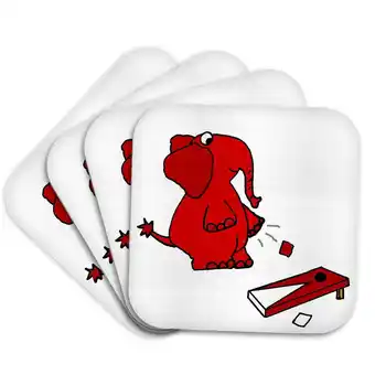 Walmart 3dRose, Funny Cute Elephant Playing Cornhole Game Sports Cartoon, Set of 4 Coasters - Soft offer