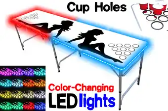 Walmart 8-Foot Professional Beer Pong Table w/ Cup Holes & LED Glow Lights - Trucker Girl Edition offer