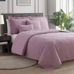 Walmart Clara Clark Quilt Set Twin Bedspread, 4-Piece Diamond Weave Lightweight Coverlet, Lavender Dream offer