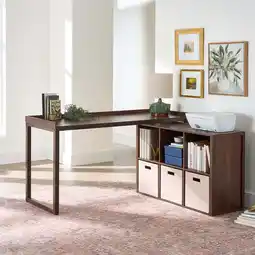 Walmart Better Homes & Gardens Ezra Modular L Desk with 6-Cube Storage, Walnut Finish offer