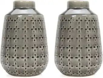 Walmart Hosley Set of 2, Decorative Grey Ceramic Floral Vases 7.25 High offer