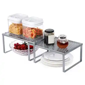 Walmart SONGMICS 2 Pack Cabinet Shelf Organizer, Kitchen Counter Shelves, Riser, Supplies, Silver offer