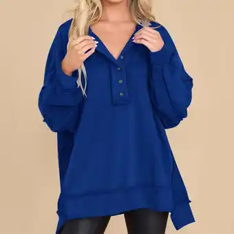 Walmart uublik Womens Sweatshirt Blue Button V Neck Long Sleeve Casual Pullover Sweatshirt Tops offer