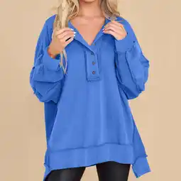 Walmart uublik Women's Sweatshirt Blue Button V Neck Long Sleeve Casual Pullover Sweatshirt Tops offer