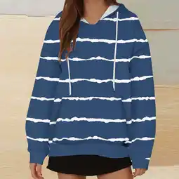 Walmart uublik Crop Sweatshirts for Women Long Sleeve Drawstring Striped Hoodie Sports Top Navy offer