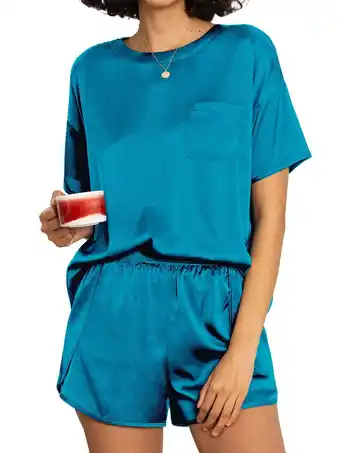 Walmart MINTREUS Women's Pajama Set Short Sleeved Silk Satin Pajama Set Soft Shirt Paired with Casual Shorts offer