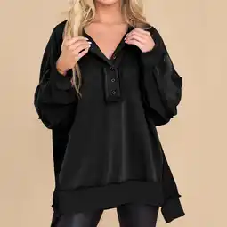 Walmart uublik Cute Sweatshirts for Women Black Button V Neck Long Sleeve Casual Pullover Sweatshirt Tops offer