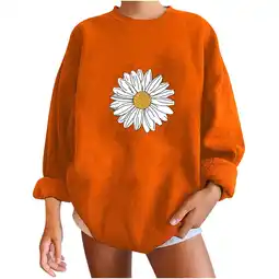 Walmart uublik Sweatshirt Women Orange Fall Long Sleeve Shirts Printed Crewneck Pullovers Casual Autumn Tops offer