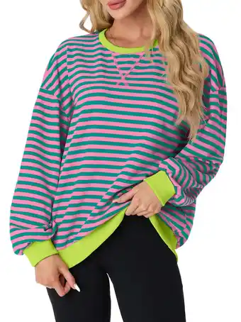 Walmart Cueply Womens Sweatshirts Striped Long Sleeve Crew Neck Casual Loose Pullover Shirts Tops offer