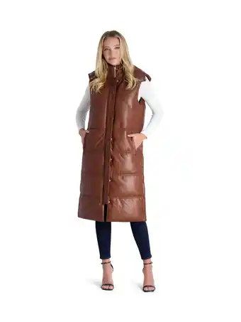 Walmart Avec Les Filles Faux Leather Maxi Puffer Vest for Women offer