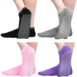 Walmart LNGOOR 4 Pair Anti Non Skid Slipper Socks with Grips Sticky Home Hospital Socks for Adult Women offer