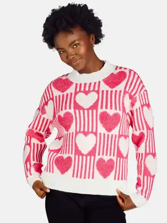 Walmart 99 Jane Street Women's Checkered Hearts Pullover Sweater, Midweight, Sizes XS-XL offer