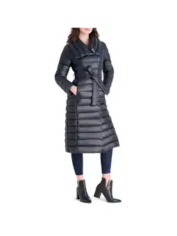 Walmart Via Spiga Women's Long Quilted Winter Puffer Coat with Belted Waist offer