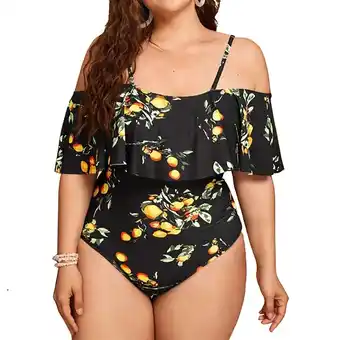 Walmart BONIXOOM Women Plus Size High Waist Print Casual Swimsuit Bikini Beachwear Swimwear offer