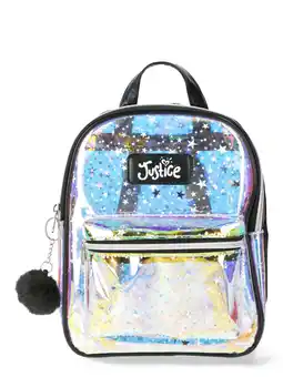 Walmart Justice Girls Iridescent Stars Transparent Mini Backpack, Clear offer