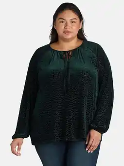 Walmart Terra & Sky Black Label Women's Plus Size Velvet Open Neck Blouse, 0X-5X offer