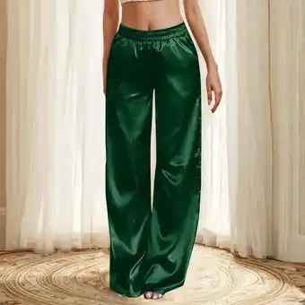 Walmart QUNYINEY Wide Leg Women Pants Solid Casual Trousers Side Pockets Lounge Elastic Waist Loose Pants offer