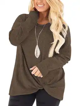 Walmart Womens Plus Size Long Sleeve T Shirts Casual Dressy Blouses Twist Knot Tunic Tops offer