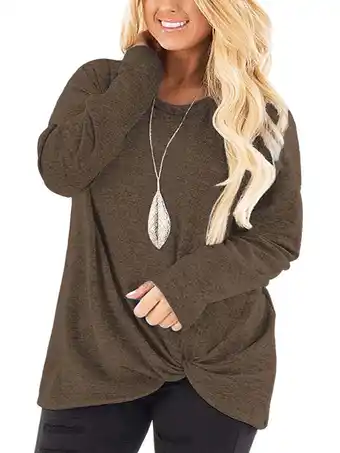 Walmart Womens Plus Size Long Sleeve T Shirts Casual Dressy Blouses Twist Knot Tunic Tops offer