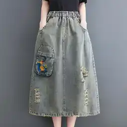 Walmart Yuwull Jean Skirts For Women Denim Vintage Skirt Retro Patchwork Midi Skirt Casual Loose Fitted offer