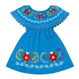 Walmart IDOPIP Toddler Baby Girls Floral Embroidered Mexican Dress Ethnic Wear Off-Shoulder Sundress offer