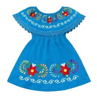 Walmart IDOPIP Toddler Baby Girls Floral Embroidered Mexican Dress Ethnic Wear Off-Shoulder Sundress offer