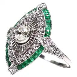 Walmart 925 Sterling Silver Art Deco Diamond Jewelry Natural Gemstone Emerald Ring offer