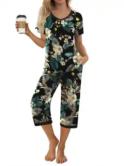 Walmart MINTREUS Women's Pajama Sets Short Sleeve Shirt and Capri Soft Pajama Sets with Pockets offer