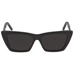 Walmart Saint Laurent Women's Narrow Cat Eye Sunglasses, Shiny Black/Grey Green, One Size offer