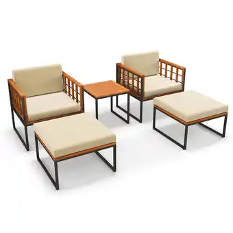 Walmart Costway 5 PCS Acacia Wood Patio Furniture Set with Ottomans Soft Cushions & Coffee Table offer