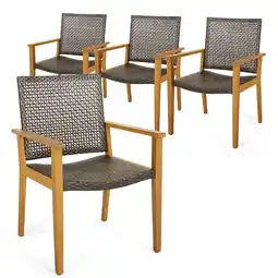 Walmart Gymax Outdoor Rattan Chair Set of 4 Patio PE Wicker Dining Chairs w/ Sturdy Acacia Wood Frame offer